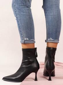 Women's Shoes Pointed Toe Stiletto High Heel Fashion Black Boots, Simple Workwear Autumn Classic Leather Ankle Boots With Back Zipper For Winter,Boots For Women,Kitten Heels - Black - View 7