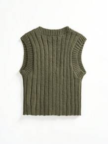 SHEIN EZwear 1入組式正面鈕扣毛衣背心 - 軍綠色 - 查看 2