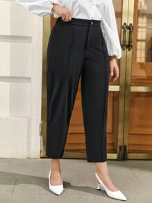 SHEIN Frenchy Plus High Waist Seam Detail Pants - Black - View 4