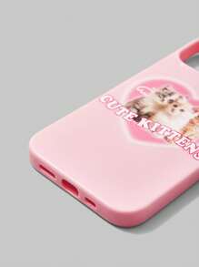 ROMWE Kawaii 1pc Letter Cat Pattern TPU Phone Case Compatible With IPhone - Pink - View 3