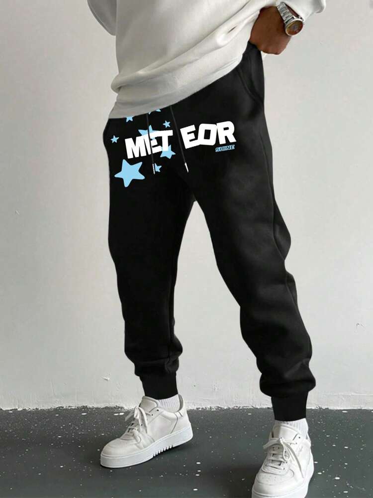 Men Plus Letter Graphic Drawstring Waist Sweatpants