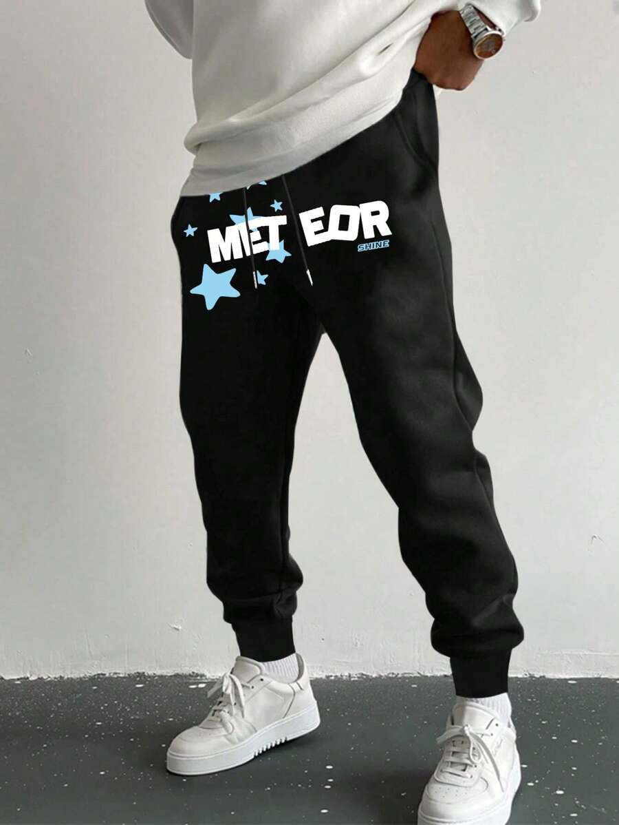 Manfinity Hypemode Men Plus Letter Graphic Drawstring Waist Sweatpants