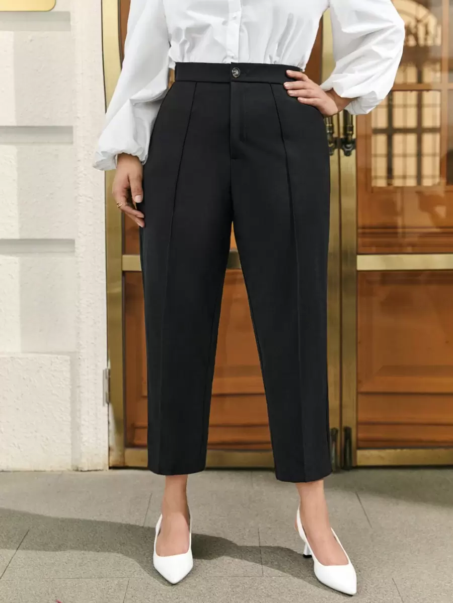 SHEIN Frenchy Plus High Waist Seam Detail Pants - Black - View 1