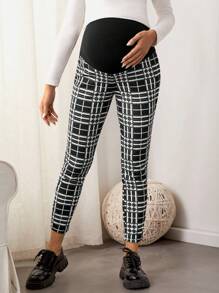 SHEIN Maternity Plaid Print Leggings - Black and White - View 4