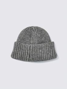 SHEIN 1pc Solid Color Classic Warm Knitted Hat - Grey - View 2