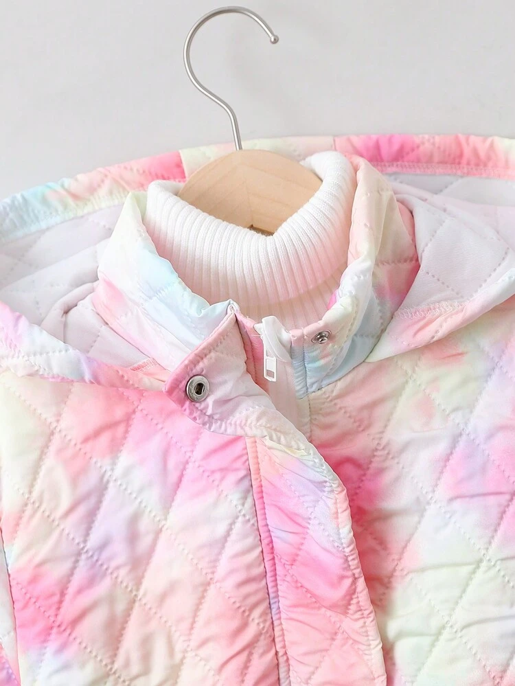 Tween Girl Tie Dye Hooded Belted Quilted Coat Without Sweater