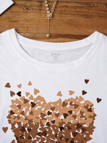 INAWLY Plus Heart Print Tee For Summer - White - View 7