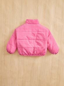 SHEIN 年轻女孩拉链保暖衬垫外套 - 粉色 - 查看 2