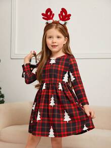SHEIN Váy len dài vừa phải hình cây thông Noel cổ tròn cho bé gái, trang phục phù hợp cho mẹ và bé (2 món bán riêng) - Đỏ - Xem 8