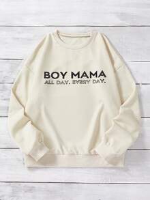 SHEIN LUNE 標語圖案落肩袖運動衫 - 杏色 - 查看 5