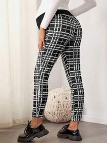 SHEIN Maternity Plaid Print Leggings - Black and White - View 2