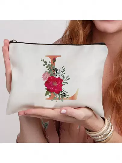 Bolsa de maquillaje, 1 pieza Bolsa de maquillaje con gráfico de flor y letra, bolsa de almacenamiento de maquillaje, bolsa de cosméticos, bolsa de belleza, organizador de maquillaje, estuche de maquillaje, decoración de habitación, bolsas, bolsa de maquillaje, organizador, almacenamiento, bolsa de maquillaje, bolsa de aseo, organizador de escritorio, bolsa de cosméticos, bolsas de maquillaje, bolsas de maquillaje, bolsa de maquillaje pequeña, bolsa de cosméticos, regalos de Navidad, bolsa, viaje, bolsa, embrague / bolso pequeño, organizador de maquillaje, bolsa, soporte de brochas, mini bolsa, bolsa de gran capacidad
