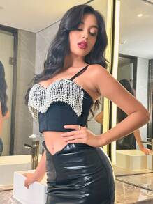 Allurite Fringe Trim Cami Top - Black - View 3