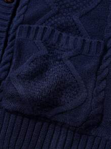 CILKOO 麻花編織前紐扣保暖連帽開襟衫 - 藏蓝色 - 查看 9