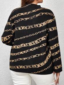 EMERY ROSE Talla grande Jersey con patrón de cadena de cuello alto - Negro - Ver 2