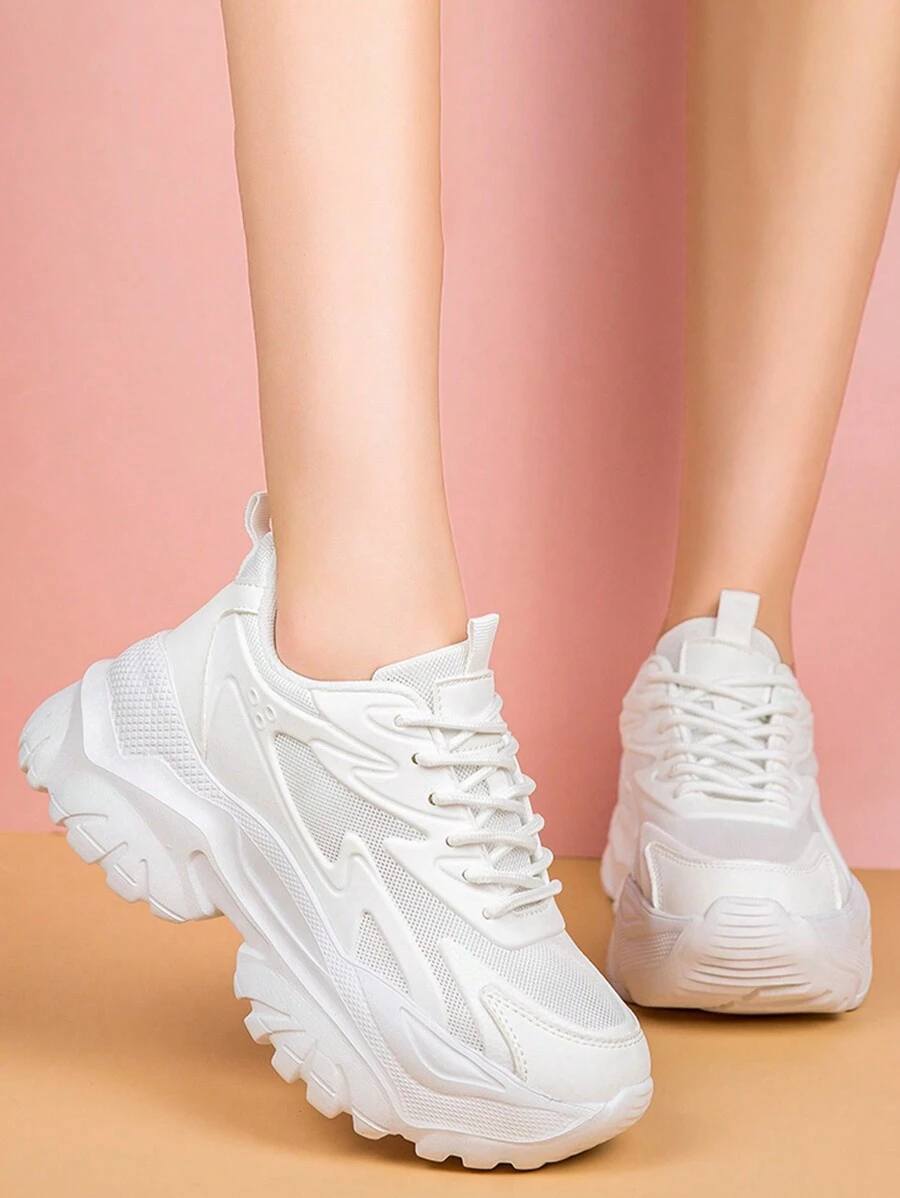 White Platform Sneakers - White - View 1