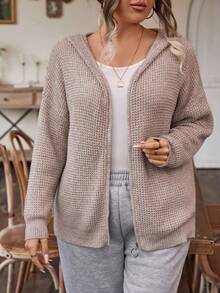 SHEIN LUNE Plus Drop Shoulder Hooded Cardigan - Apricot - View 6