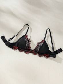 SHEIN Sujetador Triangular Bralette De Encaje En Contraste - Negro - Ver 3