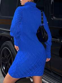 EURMUSE Turtleneck Lantern Sleeve Sweater Dress - Blue - View 2