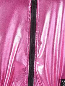 SHEIN Young Girl Slogan Patched Zip Up Hooded Jacket Without Tee - Pink - View 4