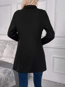 SHEIN LUNE Waterfall Collar Zip Up Overcoat - Black - View 2