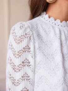 SHEIN Frenchy Guipure Lace Trim Lantern Sleeve Blouse