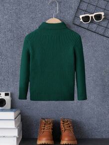 SHEIN Chàng trai trẻ Áo cao cổ Đồ đan Ribbed Áo len - màu xanh lá - Xem 2