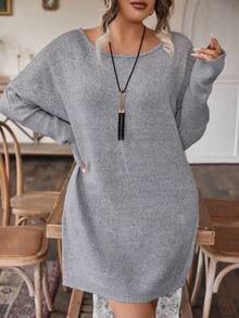 SHEIN LUNE Hơn tay cánh Đầm Áo len Không có thắt lưng - Xám - Xem 5