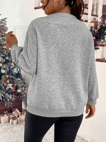 SHEIN LUNE Plus Button Detail Asymmetrical Neck Sweatshirt Graduation,Back To School,Graduation,Teacher For Women,Back To School Pullover Fall Winter Sweatshirt Autumn - Multicolor - View 2