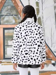 女大童斑點印花毛茸茸外套 - 黑與白 - 查看 2