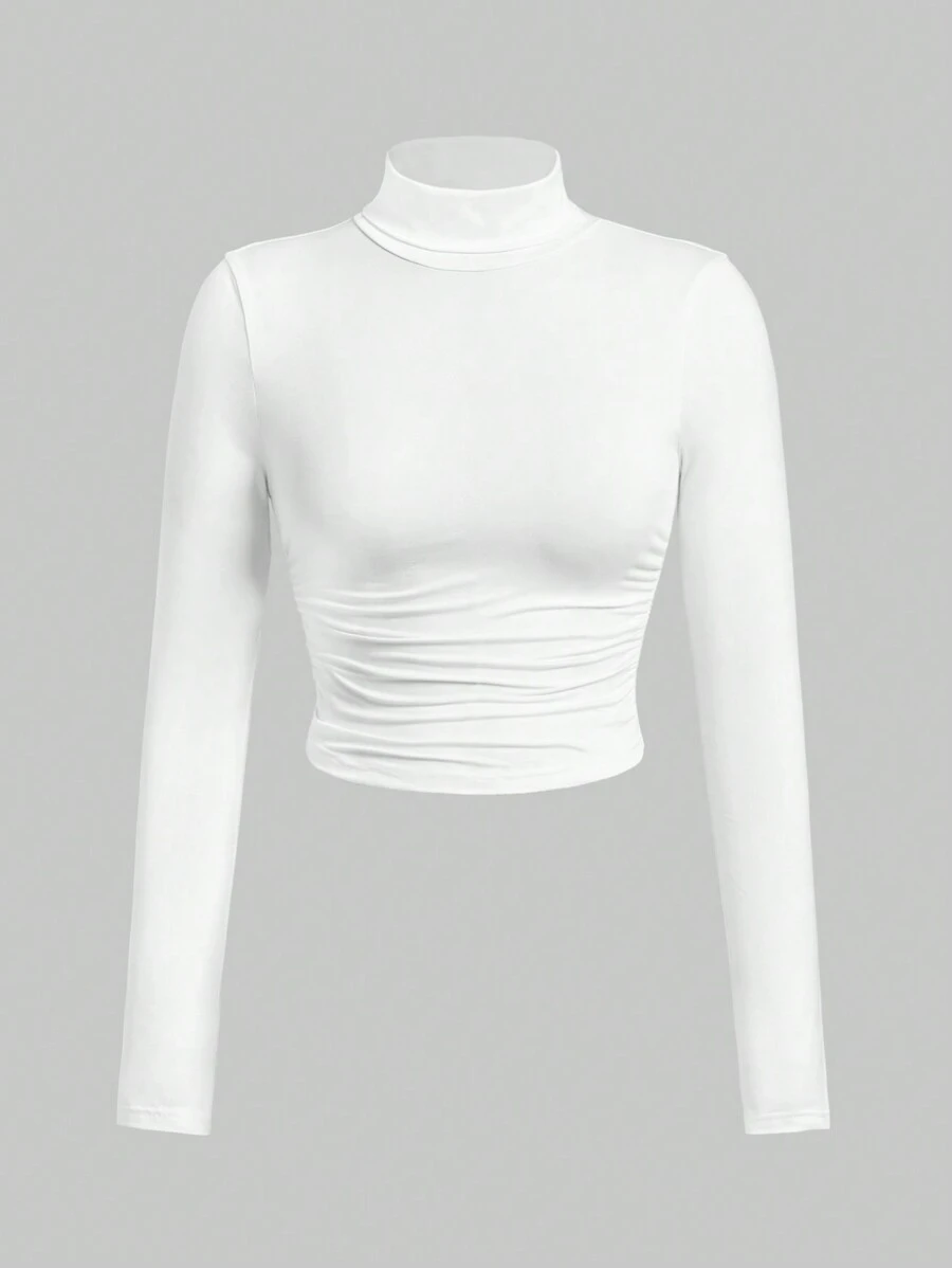 SHEIN EZwear Áo thun cổ lọ đan cỡ lớn cho nữ - trắng - Xem 1