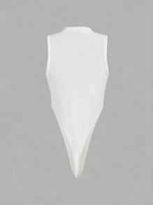 SHEIN ICON Letter Patched Detail High-cut Tank Bodysuit - White - View 2