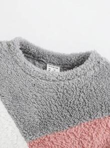 SHEIN Baby Girl Casual Color Block Thermal Lined Round Neck Long Sleeve Dress - Grey - View 5