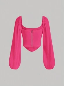 SHEIN MOD Crop Top mit quadratischem Ausschnitt, Laternenärmeln und Bandana Saum