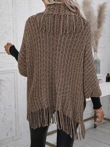 SHEIN LUNE Thuốc nhuộm Không gian Viền rìa tay cánh Áo Cardigan - Lạc đà - Xem 2