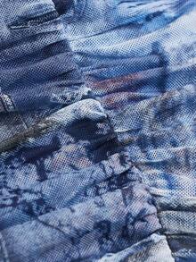 Chica adolescente Vestido con estampado de retazo de cuello alto fruncido de malla - Azul - Ver 5