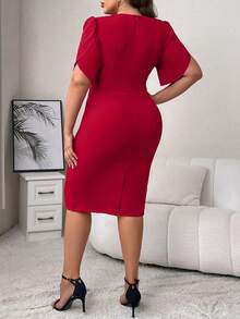MUXXN Vestidos Tallas Grandes Liso Elegante - Burdeos - Ver 2