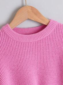 SHEIN Cô gái Tween Đồ đan Ribbed Crossover Hem Áo len - Hồng - Xem 4