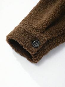 Manfinity Homme Men Contrast Trim Teddy Loose Jacket - Brown - View 3