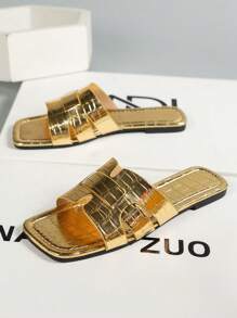 Women Gold Woven Flat Sandals, Women Party Flat Sandals, Women Outdoor Flat Sandals, Women 2023 New Flat Sandals, Women Holiday Season Gold Sandals, Women Floral Embossed Woven Flat Sandals, Women Elegant Flat Sandals, Women Gold Open Toe Sandals, Women Rubber Fashionable Flat Sandals, Women Halloween Elements Sandals, Women Platform Special Offer Shoes