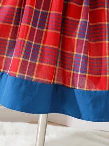 SHEIN Young Girl Plaid Print Dress & Ruffle Trim Jacket - Multicolor - View 3