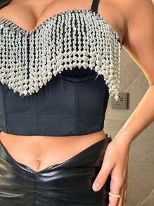 Allurite Fringe Trim Cami Top - Black - View 5