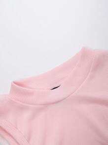 SHEIN ICON 字母補丁細節小高領背心連體衣 - 粉色 - 查看 3