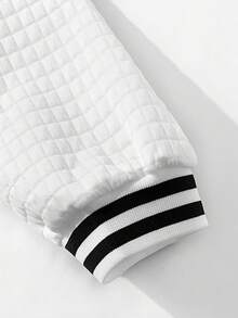 Aesthetic Post 寬鬆男款字母印花圖案條紋飾邊拉鍊飛行員夾克 - 白色 - 查看 6