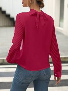 SHEIN Clasi 素色後綁帶襯衫 - 紅木色 - 查看 2