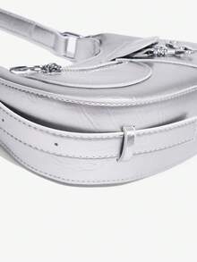 SHEIN ICON Hobo 包,帶前袋裝飾,銀色前衛斜挎包 - 銀色 - 查看 6