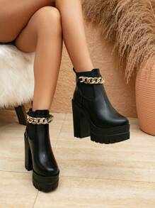 Fall/Winter Newest Arrival Women's Fashion Boots, Chunky Heel Short Boots With 13cm Heels, Thick Waterproof Platform, Double Anti-Slip,Ideal With Sweater Dress,Boots For Women - Black - View 3