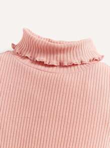 Cozy Pixies Baby Girl Turtleneck Lettuce Trim Ribbed Knit Tee - Pink - View 4