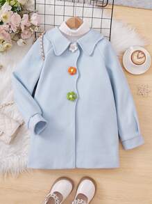 SHEIN Tween Girl 1pc Floral Button Raglan Sleeve Overcoat