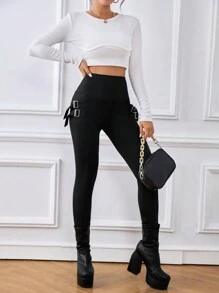 Leggings con hebilla lado - Negro - Ver 1